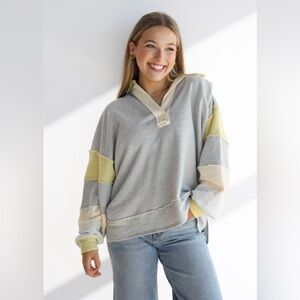 Casual Gray and Cream Women's Top